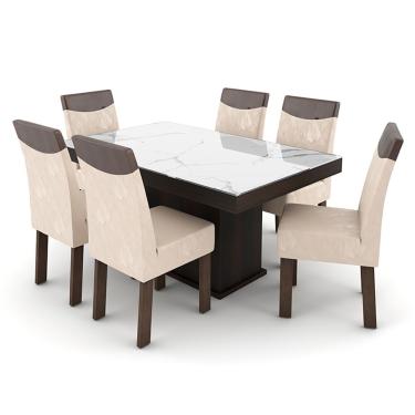 Imagem de Conjunto Mesa com 6 Cadeiras Talismã Milão 160x93 - Branco/Creme