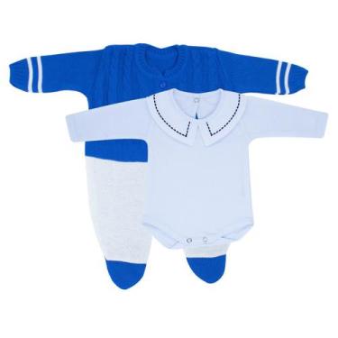Imagem de Kit Macacão Jacquard Azul-Bic e Body com Gola Bordada - Kowak, RN