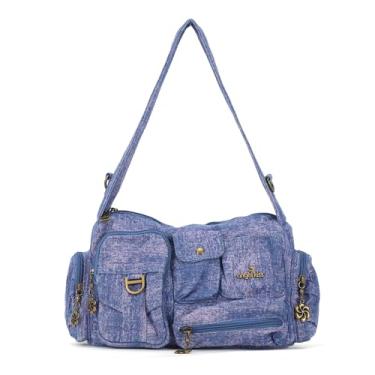 Imagem de Angel Kiss Bolsas Hobo para mulheres, bolsas de ombro vintage para mulheres, bolsa transversal pequena com alça ajustável, Jeans rosa azul, Medium