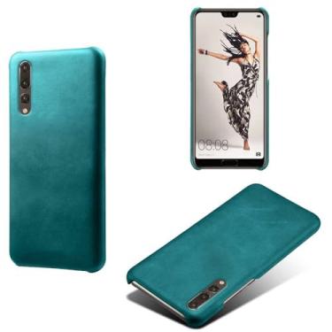 Imagem de Capa para Huawei P20 PRO,Proteção contra quedas,Casca de volta de cor sólida simples,Design de couro de imitação de plástico-Green