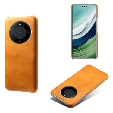 Imagem de Capa para Huawei Mate 60 PRO,Proteção contra quedas,Casca de volta de cor sólida simples,Design de couro de imitação de plástico-Orange