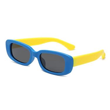 Imagem de Long Keeper Óculos de sol retangulares polarizados para meninos e meninas óculos de sol de borracha flexível infantil (azul amarelo)