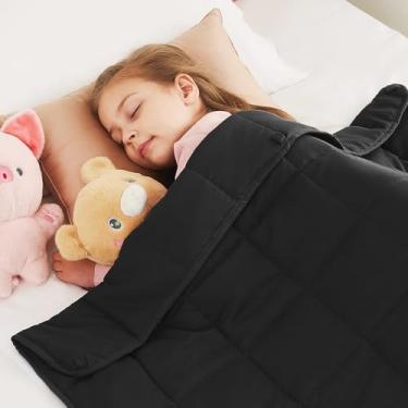 Imagem de CuteKing Cobertor ponderado: Cobertor ponderado com contas de vidro premium - Cobertor pesado respirável para sono confortável - Cobertor grosso para todas as estações (4,5 kg, 122 x 182 cm, preto)