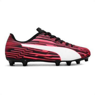 Imagem de Chuteira Campo Puma Rapido III FG/AG Masculina, 42, Vermelho, Preto