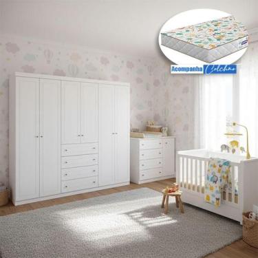 Imagem de Quarto Infantil Americano 6 Portas Ambiente com Berço Tutto New Branco