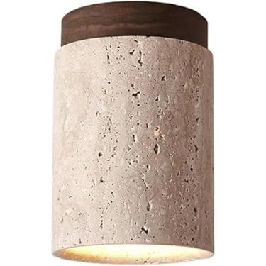 Imagem de Lâmpadas De Teto De Sala De Jantar Simples Modernas Luz De Teto De Travertino Amarelo De Madeira Maciça Iluminação De Teto Cilíndrica De Montagem Embutida, Walnut Color, 11 * 16cm