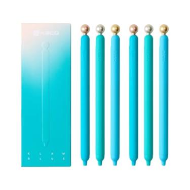 Imagem de Kaco POPUP Caneta de tinta gel azul Klam 6 peças, design de prensa lateral, cilindro revestido de borracha macia, peso de metal para estabilização, comprimento de escrita de 800 metros