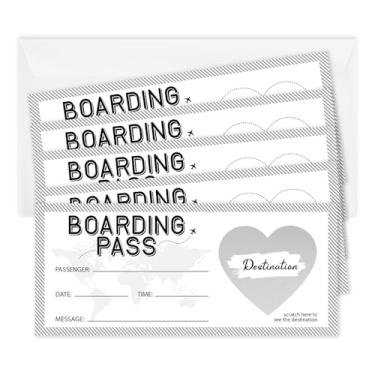 Imagem de Conjunto de 5 cartões de raspadinha de embarque surpresa, cartões de raspar de bilhetes de viagem DIY, cartões de raspar e revelar de 9 x 20 cm, presentes de bilhete de avião surpresa para aniversário