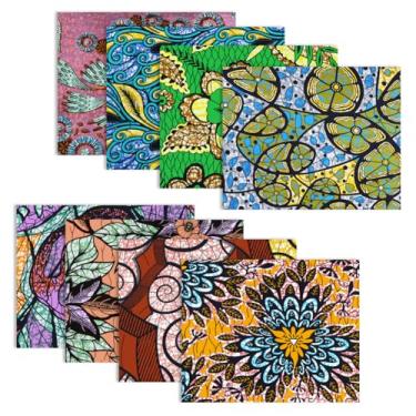 Imagem de Tecido estampado africano, pacotes de tecidos Fat Quarters com estampa de Ankara Africano - 8 peças, 50 x 40 cm/19,7 x 15,7 pol. Tecido acolchoado de algodão e poliéster para artesanato faça você