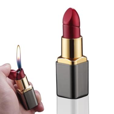 Imagem de Isqueiro de batom fofo, lanterna de butano recarregável de chama macia, isqueiro exclusivo para mulheres, presente adequado para mulheres, aniversário, vela (sem gás) (preto)