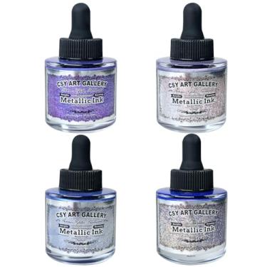 Imagem de CSY art gallery Frasco de tinta acrílica líquida perolado - tintas de caligrafia permanente roxas brilhantes - o melhor líquido, tinta metálica de alta cor (conjunto Lavender Manor)