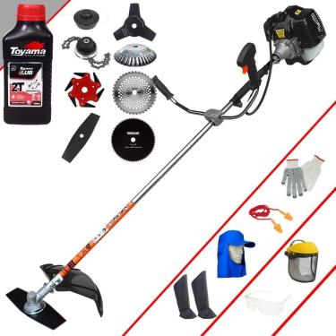 Imagem de Podador de Grama À Gasolina Terra GRH-520 52cc 2,5HP Alta Rotação Roçadeira Completa Com Carretel Nylon e Kit 7 Opções de Corte + EPI + ÓLEO TOYAMA 2T