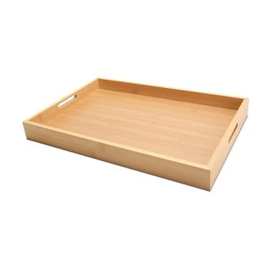 Imagem de YACEYACE Bandeja de servir, bandeja de servir de bambu média de 38 x 25 x 3,8 cm para cama, decoração de casa, bandeja de comida para mesa de café, jantar, bar, otomano, café da manhã