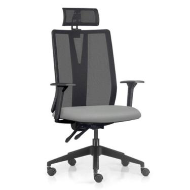 Imagem de Cadeira Escritório Giratória Presidente Flow F02 Base Preta Sintético Cinza - Lyam Decor