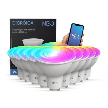 Imagem de Kit 10 Lampada Led Dicróica MR16 Smart Wi-fi 2.4GHz 5w 2700K/6500K RGB