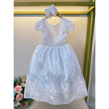 Imagem de Vestido Infantil Branco com Renda para Daminhas de Festas - Realeza - 