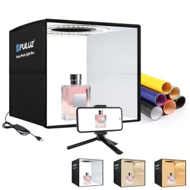 Imagem de Mini caixa de luz de mesa para fotografia de 25 cm, PULUZ portátil, dobrável, 96 LEDs, kit de barraca para fotografia com 12 cores de cenários para produto de tamanho pequeno