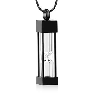 Imagem de Imrsanl Jóia de cremação de vidro ampulheta para cinzas, frasco de urna, pingente de garrafa cilíndrica de aço inoxidável, joia de lembrança de cremação memorial para mulheres/homens, Aço inoxidável