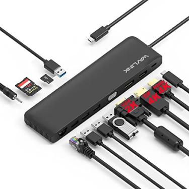 Imagem de WAVLINK Estação de ancoragem USB C, 12 em 1, adaptador tipo C de tela tripla (HDMI, VGA, DisplayPort, Ethernet, USB 3.0/2.0, leitor de cartão SD/TF, áudio, 100W PD3.0) para MacBook Pro, Dell XPS 13/15, HP, Lenovo Yoga