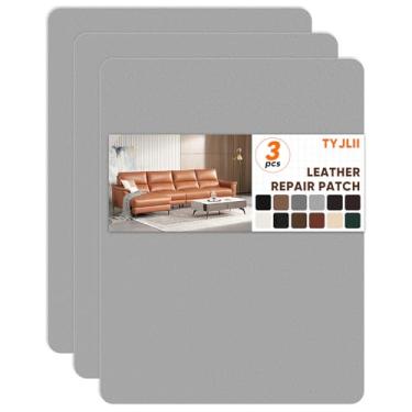 Imagem de TYJLII Patch de reparo de couro autoadesivo, kit de remendo de vinil de 21 cm x 28 cm, kit de reparo de couro para móveis, assento de carro, sofá, cadeira de escritório. (cinza)