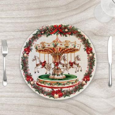 Imagem de Capa para Sousplat 35cm Natal Carrossel - Kit com 6 - Casa Mesa Banho