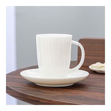 Imagem de Caneca de porcelana branca antiga canecas de café e pires 241 g conjunto de canecas de café de cerâmica presente ótimo para bebidas, chocolate quente e chá caneca de café