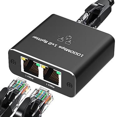 Imagem de NAWEN Divisor Ethernet, divisor Ethernet 1 a 2 de alta velocidade 1000 Mbps, adaptador de conector LAN Ethernet para Cat8/7, saída 1 em 2 [2 dispositivos simultaneamente em rede]