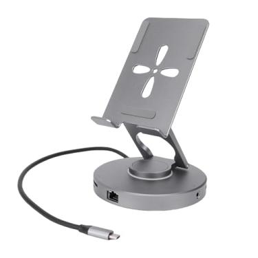 Imagem de Yunir Suporte Ajustável para Tablet Com Hub USBC 11 Em 1, Suporte para Tablet de Alumínio Com Estação de Acoplamento, Carregamento PD de 100 W, HDMI 4K @ 60 Hz, Entrada de Som USB