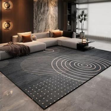 Imagem de Tapete decorativo listrado preto dourado retrô para sala de estar, tapete para quarto, lavável e fácil de cuidar (180 x 280 cm/YHT083-2-F)