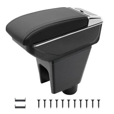 Imagem de YJYWZH Caixa de apoio de braço de carro para Chevrolet Chevy Spark 2010-2015 acessórios console central suporte de copo de couro caixa de armazenamento de camada dupla (Spark 2010-2015, Black Thread)