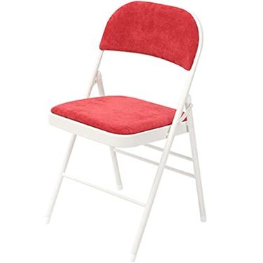 Imagem de Cadeira dobrável ergonômica cadeira de escritório dobrável para quarto de alto rebote, cadeira dobrável de flanela doméstica, cadeira de conferência com encosto, suporte de carga 120 kg (cor: Rojo