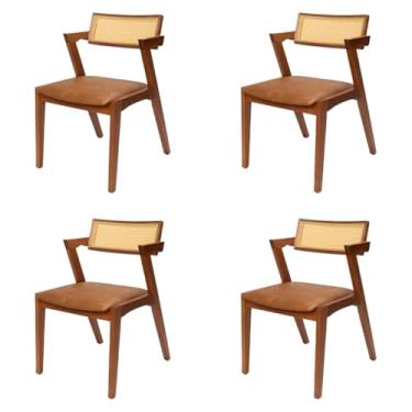 Imagem de Kit 4 Cadeiras de Jantar Estofada Madeira Maciça Couro Marrom - Stter