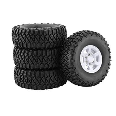 Imagem de LAFEINA 1.55 inch Beadlock Plastic Wheel Hub Rim and Rubber Tire for 1:10 RC Crawler Car D90 TF2 Tamiya CC01 LC70 MST JIMNY 90069 (95mm White)