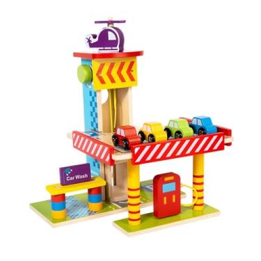 Imagem de Esquirla Conjunto de garagem de estacionamento de madeira, ferramenta de aprendizagem infantil, meninos e meninas, helicóptero, brinquedo interativo de faz de