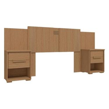 Imagem de Cabeceira Casal com Mesa de Cabeceira 2 Gavetas Rimo Angra Carvalho/Ca