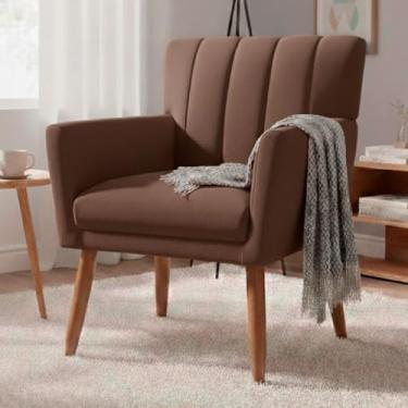 Imagem de Poltrona Sala de Estar Recepção Cadeira Decorativa Suede Confortável Resistente Sarah (Suede marrom)