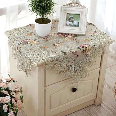 Imagem de Wuluwala Toalha de mesa de cabeceira floral vintage rústica toalha de mesa de canto de casa de fazenda com macramê pequena capa de mesa lateral para casamento praty casa aniversário cozinha decoração