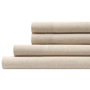 Imagem de Aeropostale Jogo de lençol de malha jersey super macio, lençóis de cama de 4 peças, lençóis de jérsei rico em algodão, serve para colchões de até 45,7 cm de profundidade, tamanho king, aveia mesclada