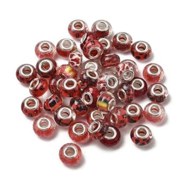 Imagem de 30 peças sortidas de resina transparente vermelha contas europeias 14 x 8,5 mm impresso glitter em pó contas grandes espaçadores Rondelle para pulseiras faça você mesmo, canetas, chaveiro, suprimentos