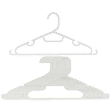 Imagem de Cabides de plástico – Pacote com 20 cabides duráveis e finos para armário com ganchos e entalhes para camisas, calças, jaquetas, vestidos, lavanderia, roupas infantis e adultos, off-white