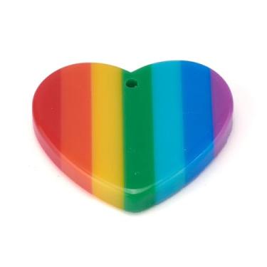 Imagem de 10 peças de pingente de coração arco-íris listrado de plástico colorido pingente de coração de amor para chaveiro faça você mesmo, acessório de fabricação de joias