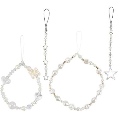 Imagem de Amuletos de telefone com contas de 4 peças, corrente de resina, pulseira móvel, estrela branca, borboleta, coração, pérola, berloques de plástico, para lindos berloques de telefone, pulseira de pérola