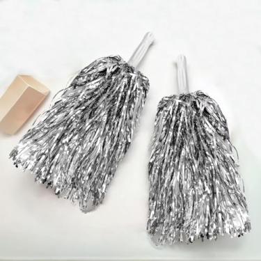 Imagem de 2 pompons prateados para líderes de torcida para esquadrões esportivos, festa de dança, futebol, basquete, espírito, desempenho, celebração