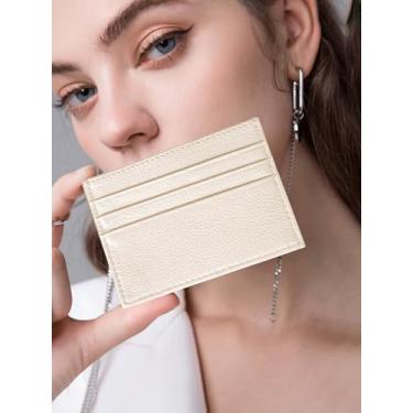 Imagem de Carteira minimalista de couro genuíno, carteira fina para cartão de crédito com bolso frontal para homens e mulheres, Natural, Slim, Porta-cartão