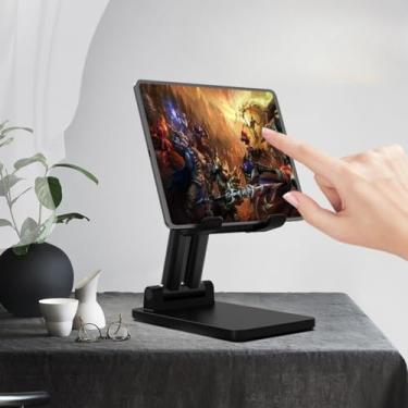 Imagem de Suporte universal para smartphone e tablet com haste dupla, ângulo ajustável e altura, suporte de haste dupla dobrável para uso na mesa (branco)