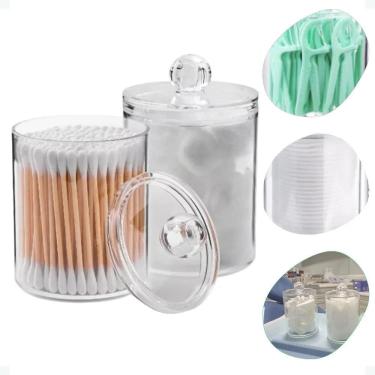 Imagem de Kit 2 Porta Organizador Algodão Cotonete Acrílico Com Tampa
