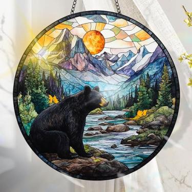 Imagem de Apanhador solar de acrílico colorido, decoração de janela suspensa de urso com design de vitral impresso, apanhador de sol, arte de parede de arco-íris, ideia de presente e ornamento de jardim, uso