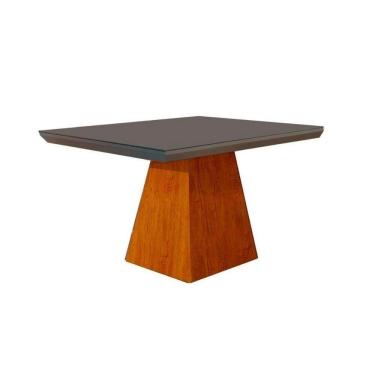 Imagem de Mesa Para Cozinha Luna + Tampo Madeirado Reto 90x90cm Grafite-imbuia - Rufato