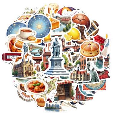 Imagem de 70 peças de adesivos de arquitetura de viagem, cultura alimentar, natureza, decalques ilustrativos, adesivos DIY para telefone faça você mesmo, guitarra, notebook, mala, copo, laptop, motocicleta