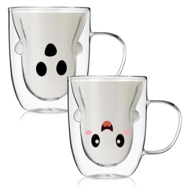 Imagem de Honeydak Pacote com 2 xícaras de café fantasma de Halloween com alça caneca fofa de chá e leite copo isolado de parede dupla bom presente para mulheres, homens e pessoas de escritório